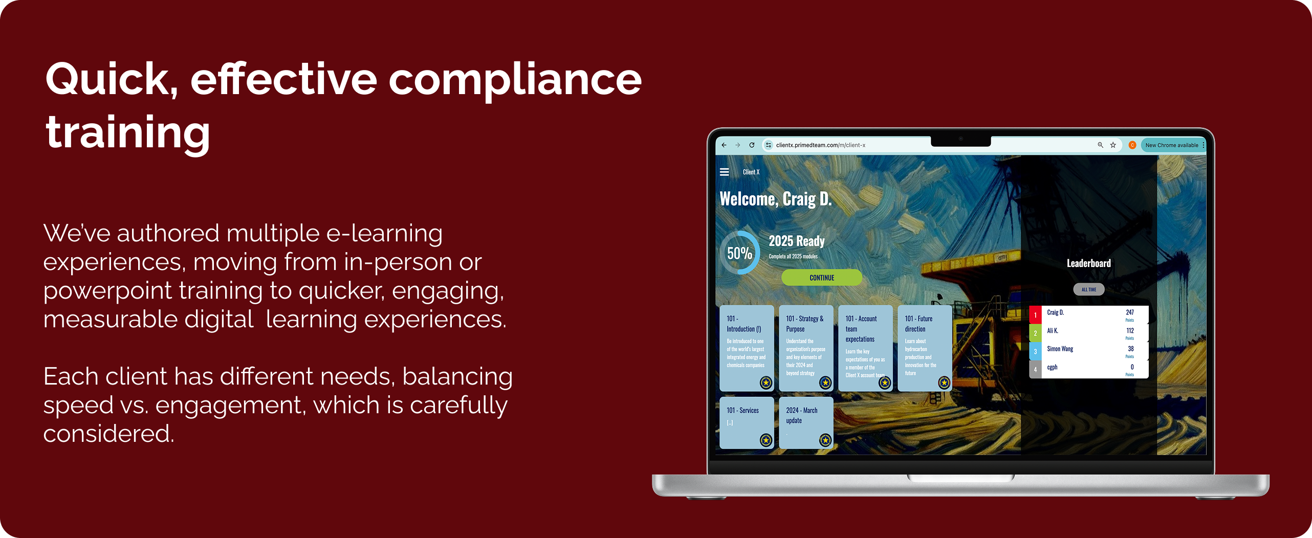 Compliance training — interactive e-learning module